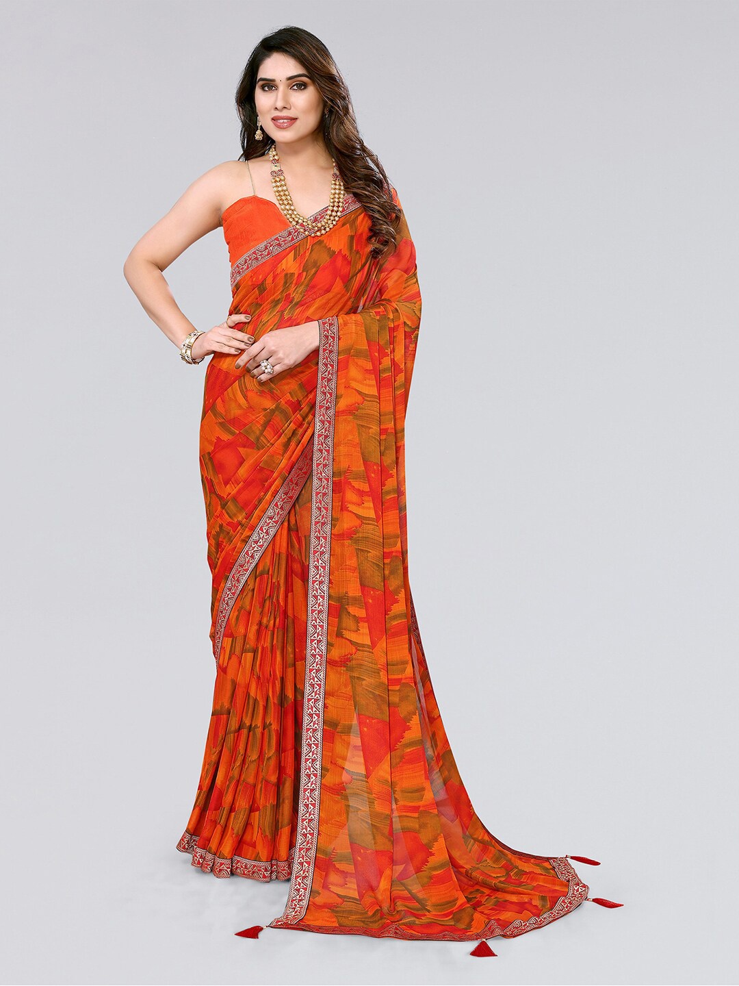 

KALINI Abstract Printed Saree, Orange