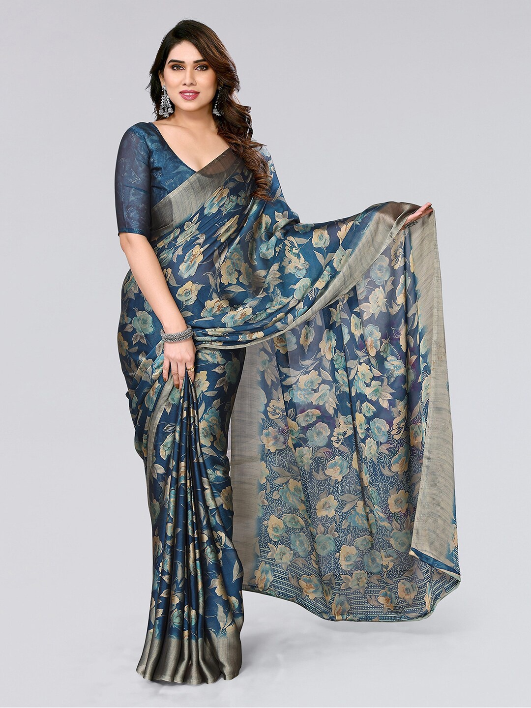 

KALINI Floral Printed Saree, Teal