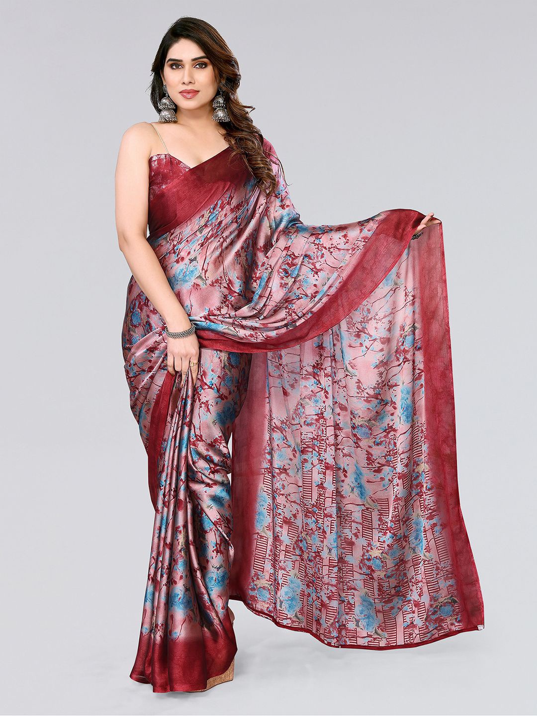 

KALINI Floral Printed Poly Georgette Saree, Peach