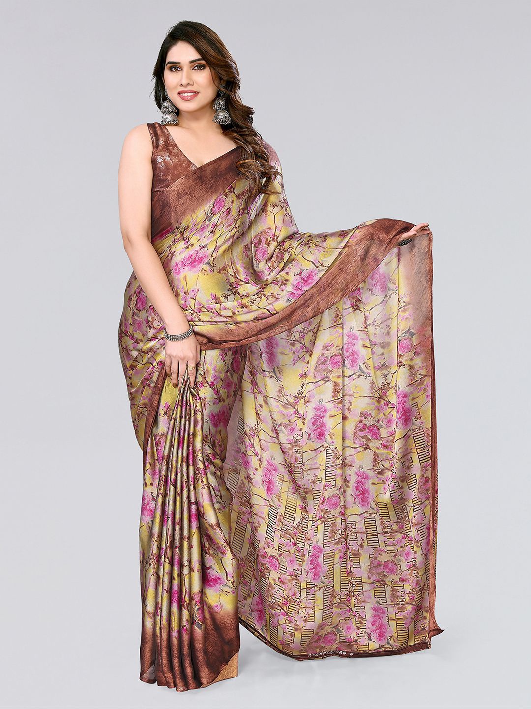 KALINI Floral Printed Saree, Yellow