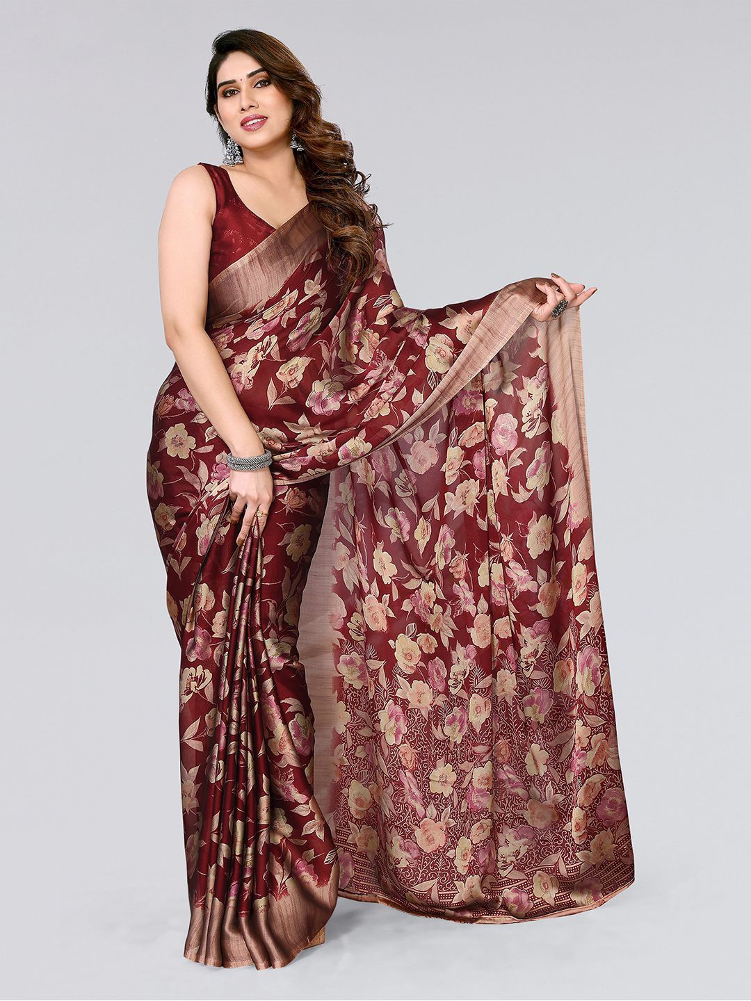

KALINI Floral Printed Saree, Maroon