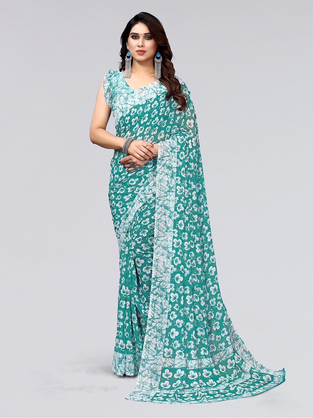 

KALINI Floral Printed Saree, Teal