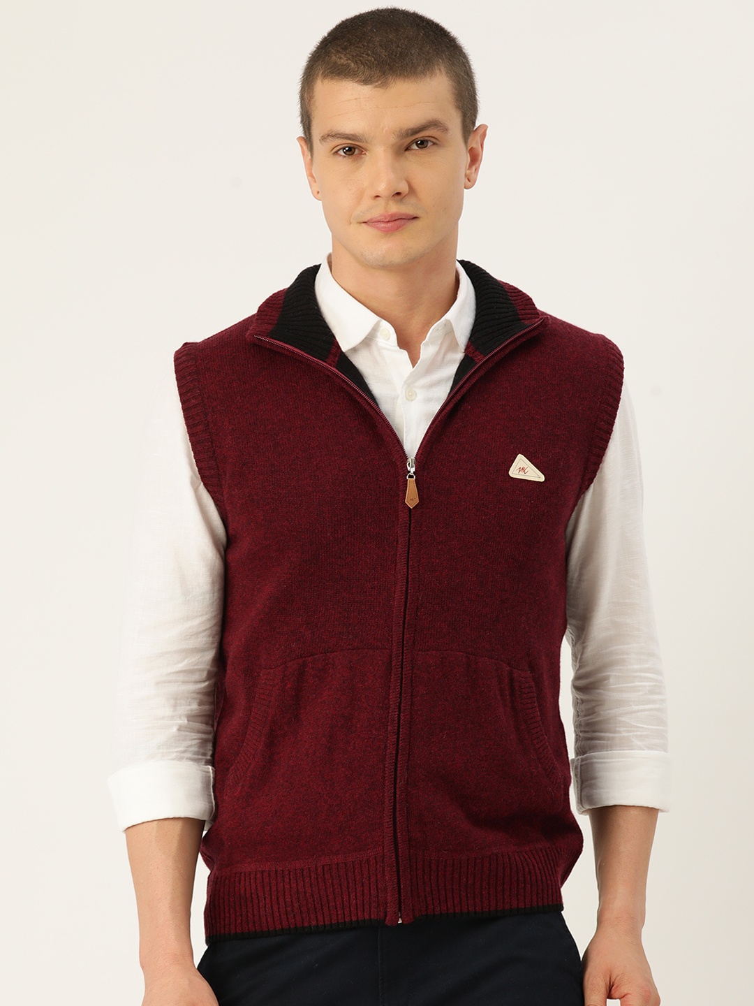 

Monte Carlo Mock Collar Sleeveless Cardigan, Maroon