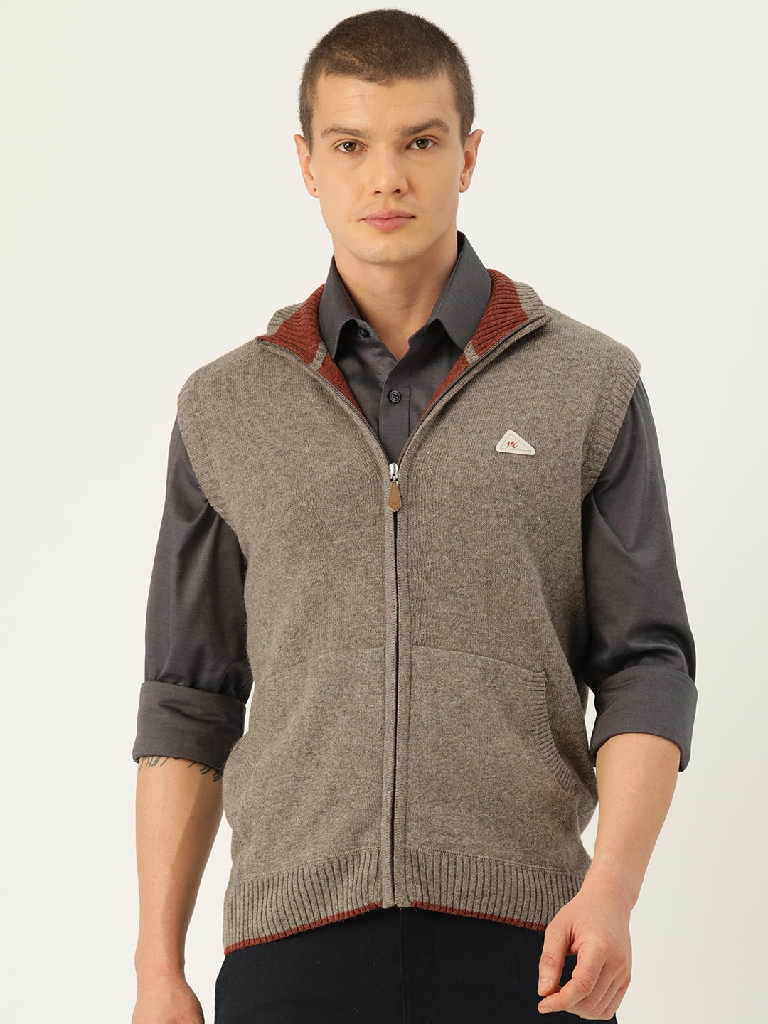 

Monte Carlo Mock Collar Sleeveless Cardigan, Brown