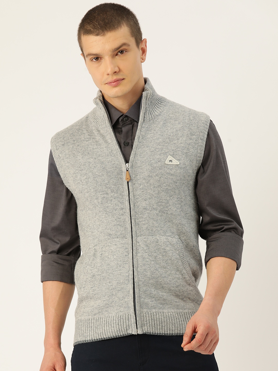 

Monte Carlo Mock Collar Sleeveless Cardigan, Grey melange
