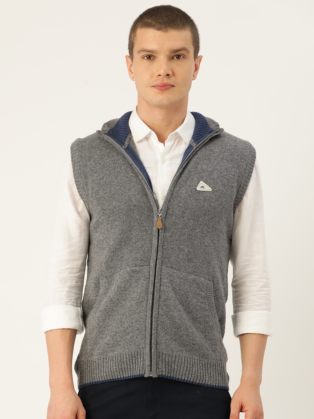 

Monte Carlo Mock Collar Sleeveless Cardigan, Grey