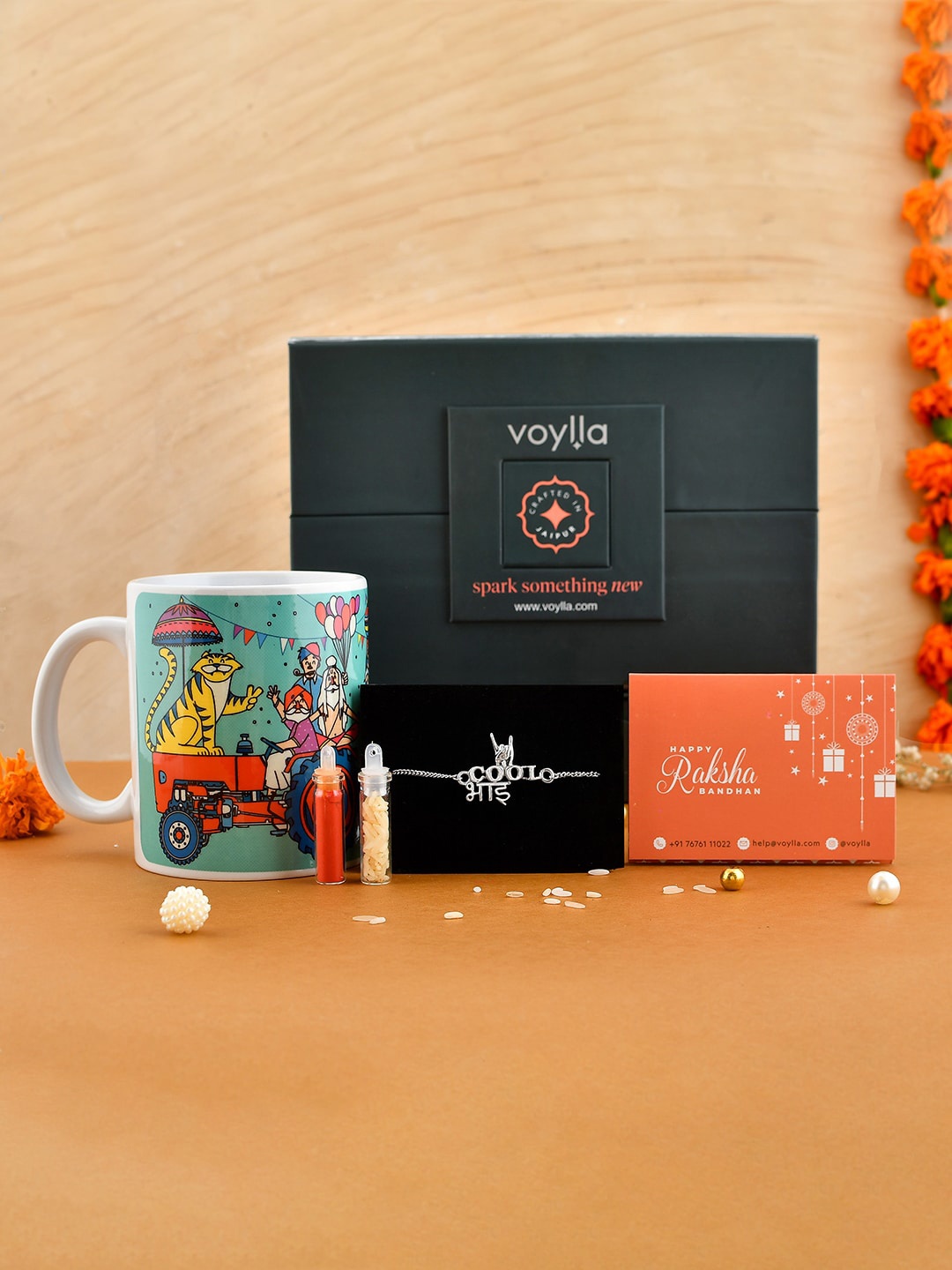 

Studio Voylla Sterling Silver Rakhi Gift Set With Roli & Chawal & Greeting Card