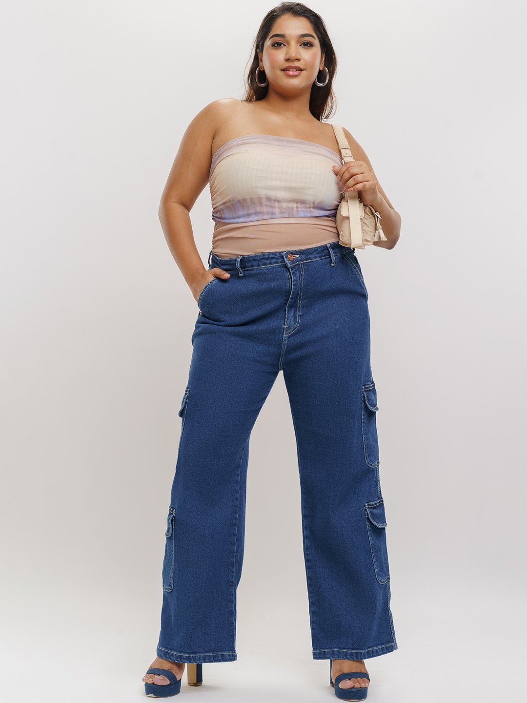 

FREAKINS Women Plus Size Relaxed Fit High-Rise Clean Look Stretchable Jeans, Blue