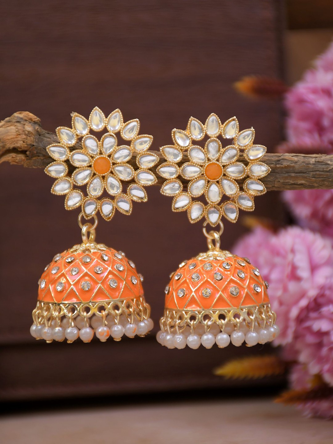 

Crunchy Fashion Gold Plated Dome Shaped Jhumkas