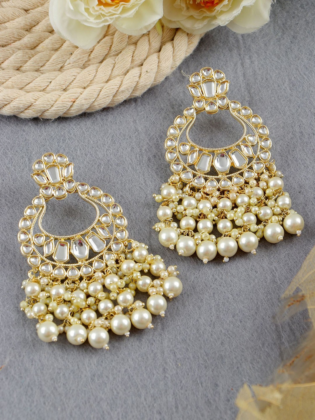 

Crunchy Fashion Gold Plated Cresent Shaped Chandbalis