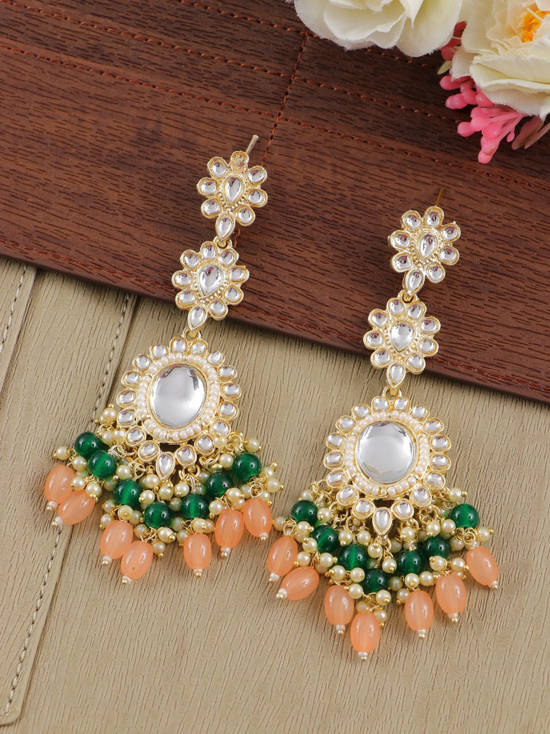 

Crunchy Fashion Gold-Plated Contemporary Drop Earrings, Peach