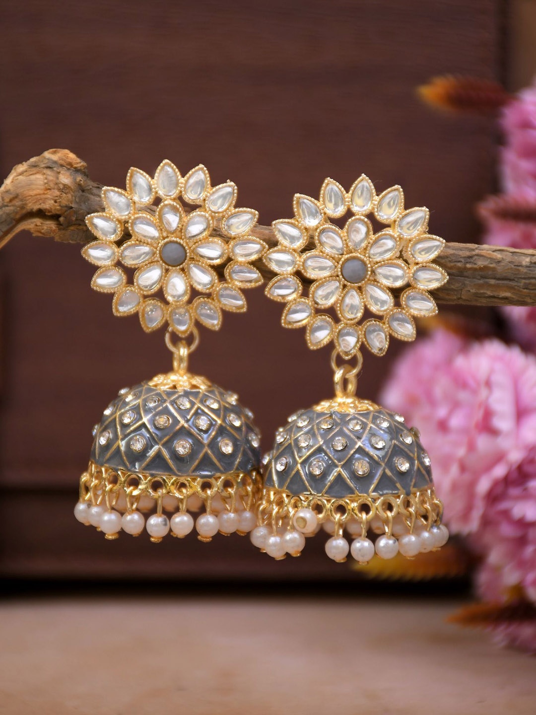 

Crunchy Fashion Gold-Plated Dome Shaped Jhumkas