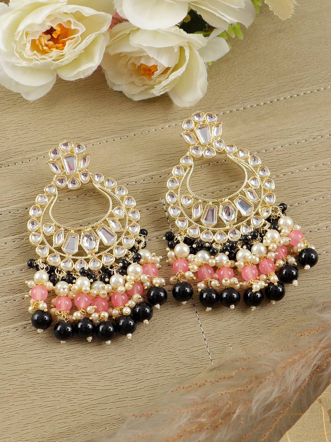 

Crunchy Fashion Gold Plated Cresent Shaped Chandbalis