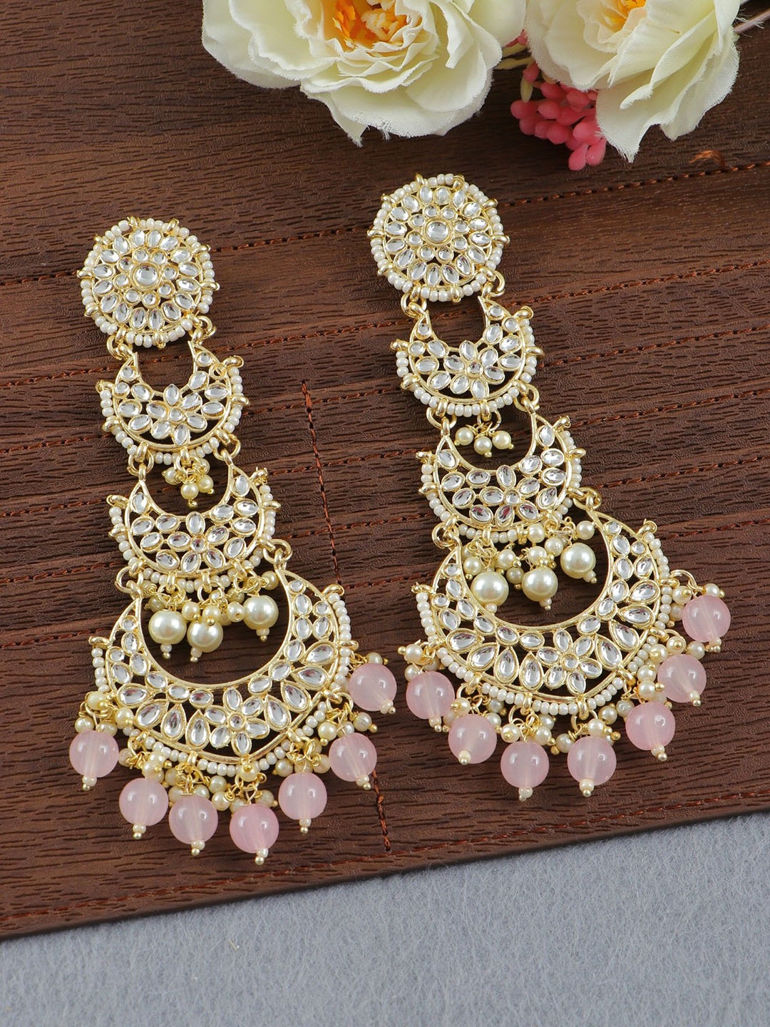 

Crunchy Fashion Gold Plated Cresent Shaped Chandbalis