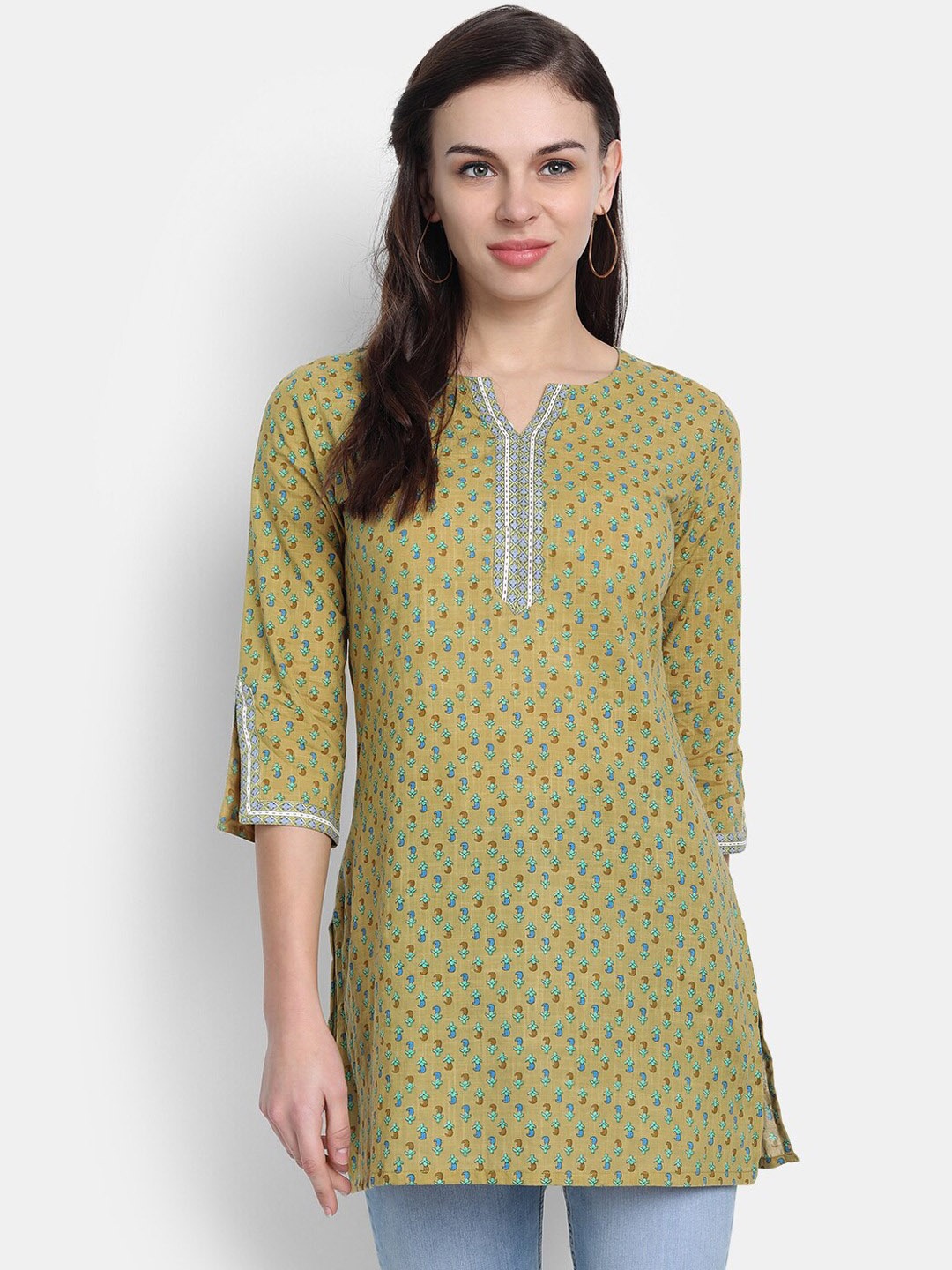 

SUTI Ethnic Motifs Printed Pure Cotton Straight Kurta, Green