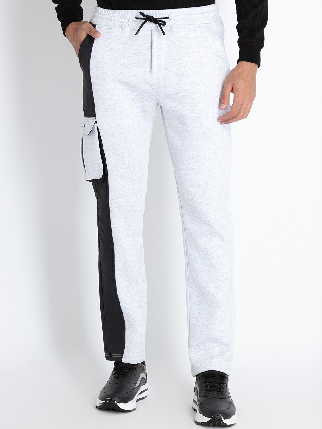 Status Quo Men Colorblocked Cotton Track Pants, White