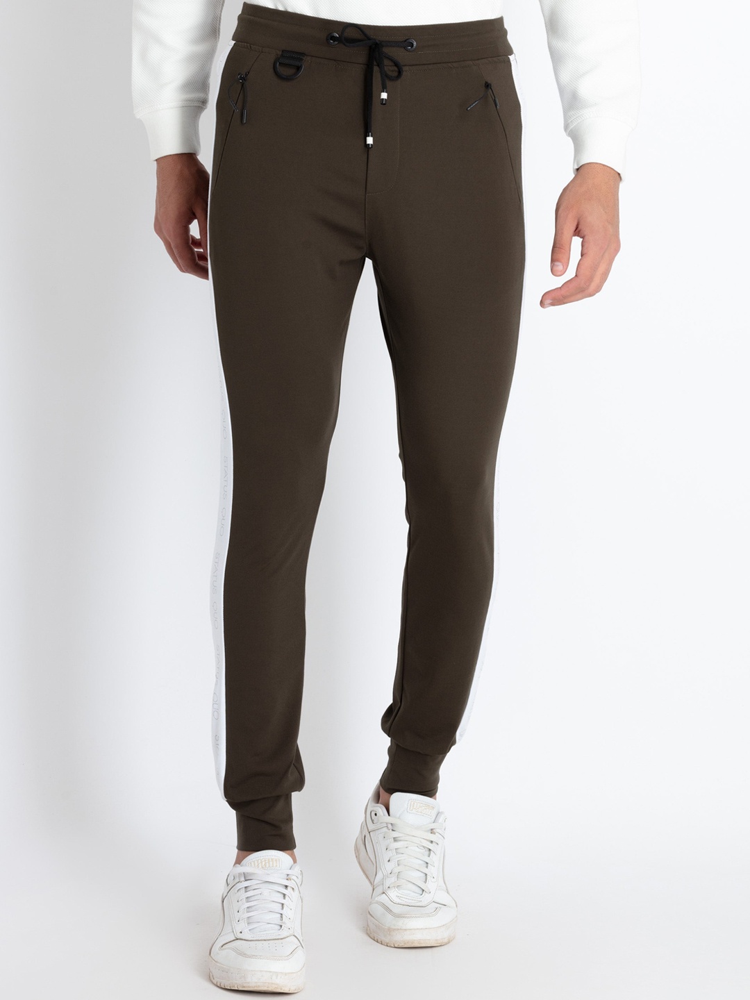 

Status Quo Men Colourblocked Cotton Joggers, Olive