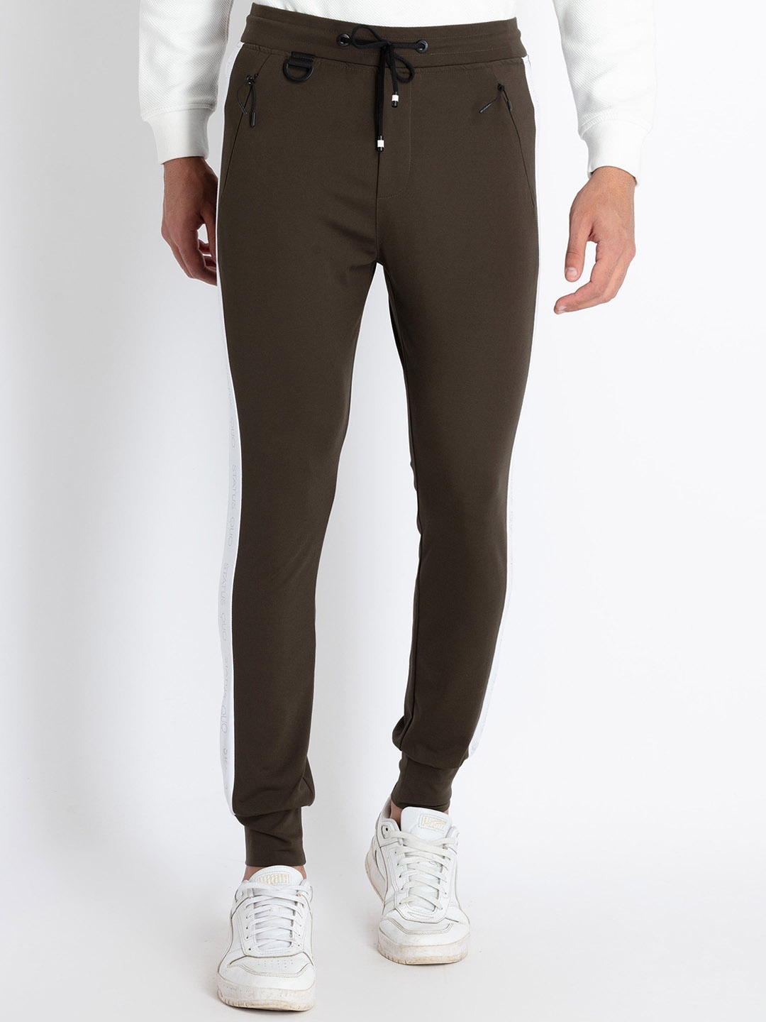 

Status Quo Men Colourblocked Cotton Joggers, Olive