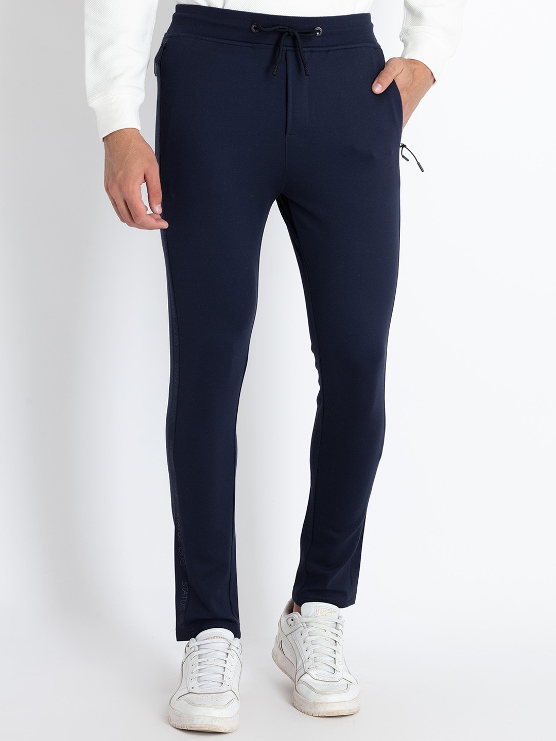 

Status Quo Men Colourblocked Cotton Track Pants, Navy blue