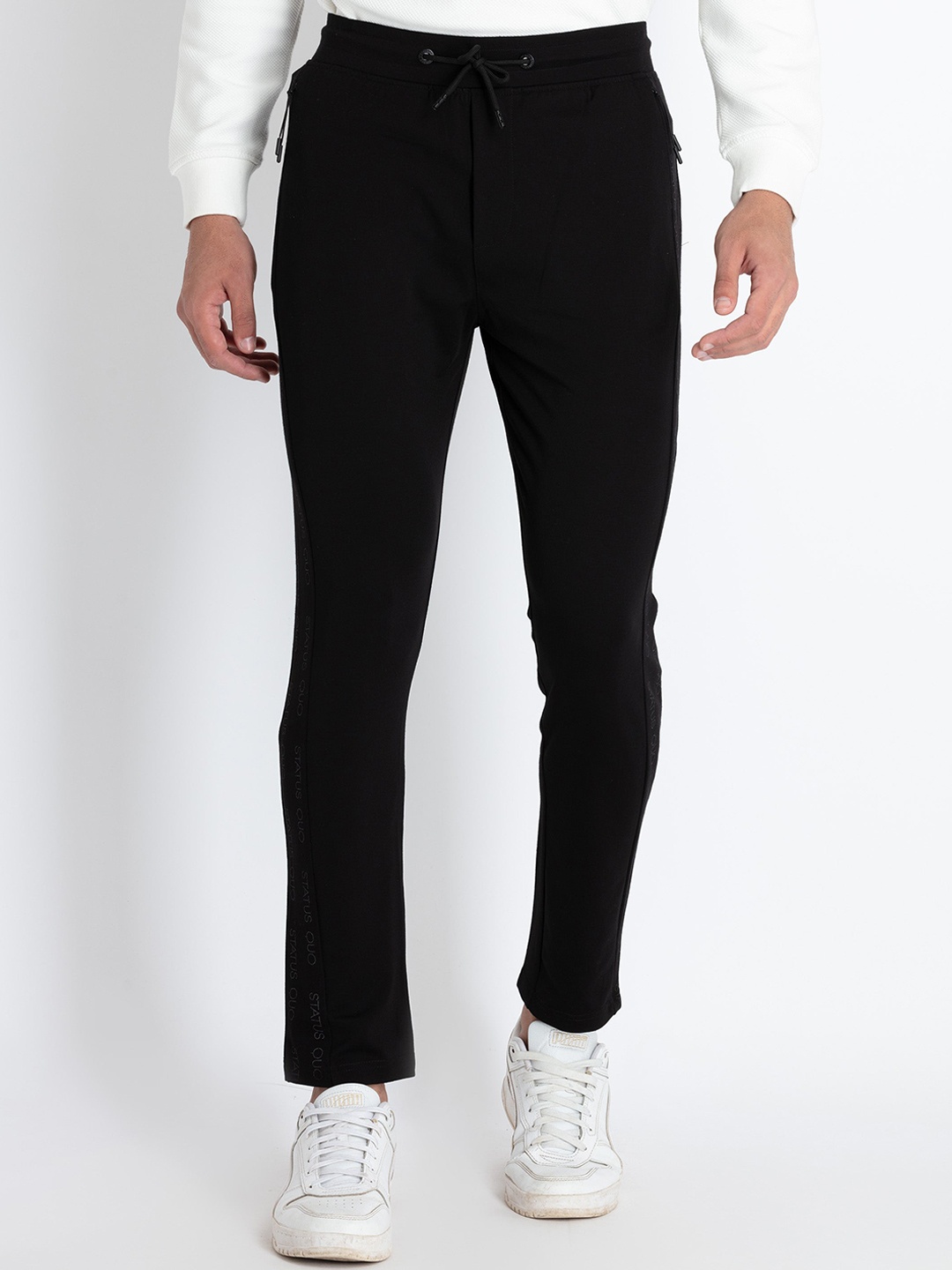 

Status Quo Men Colourblocked Cotton Track Pants, Black