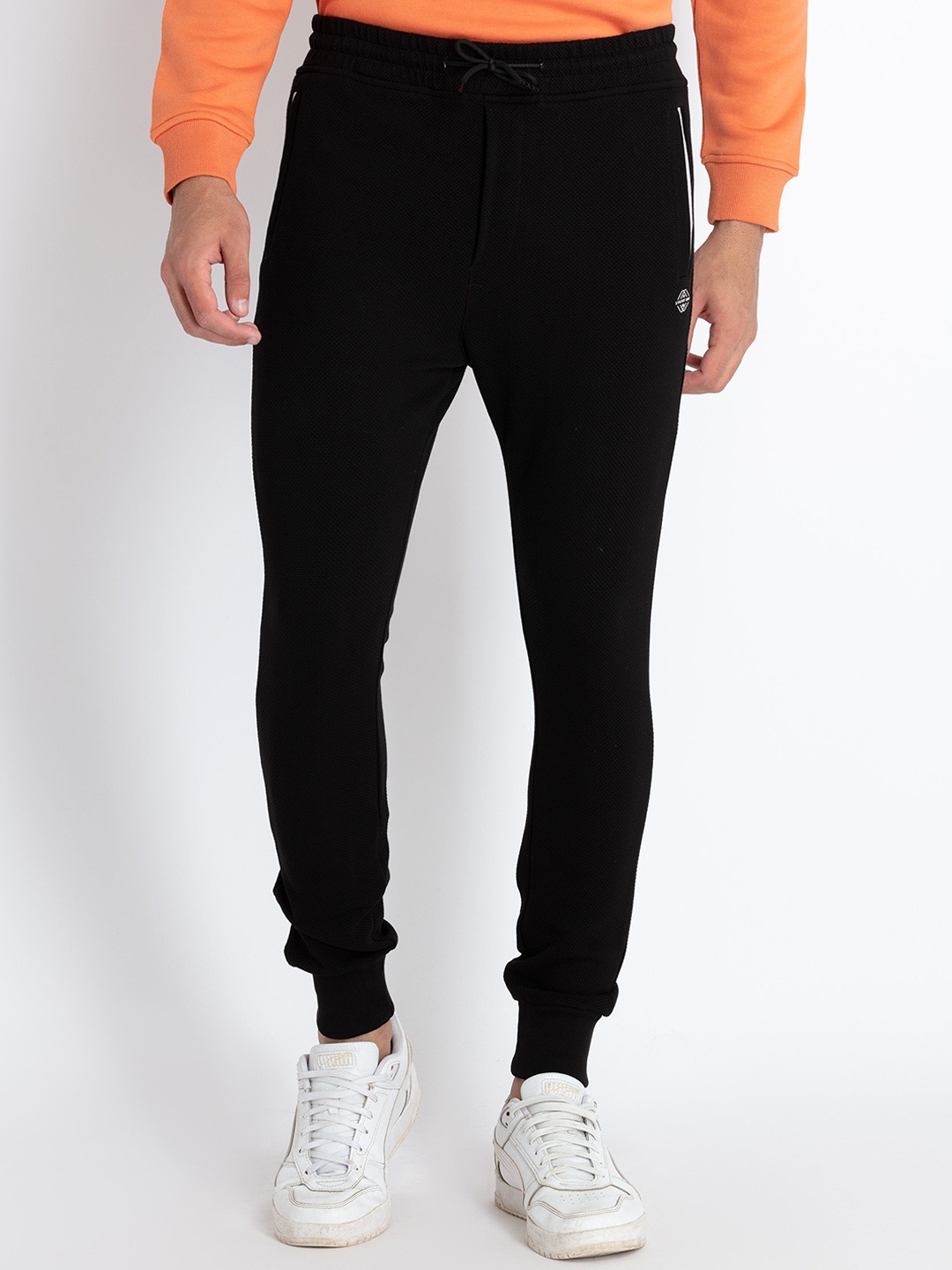 

Status Quo Men Textured Cotton Joggers, Black