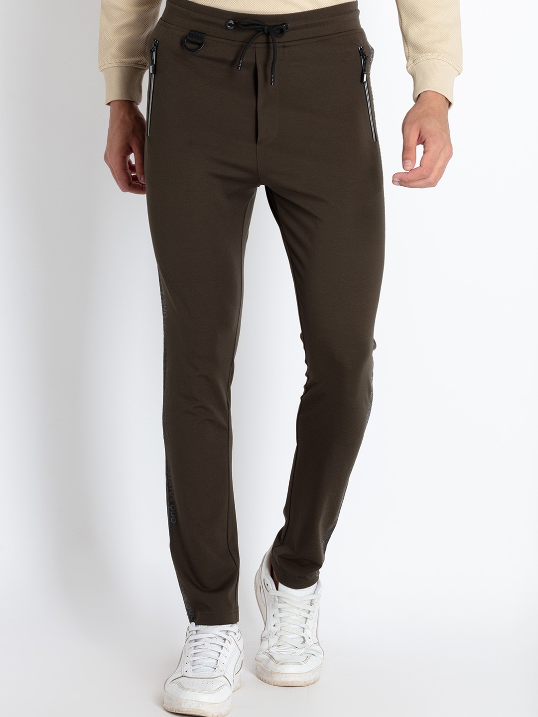 

Status Quo Men Cotton Track Pants, Olive