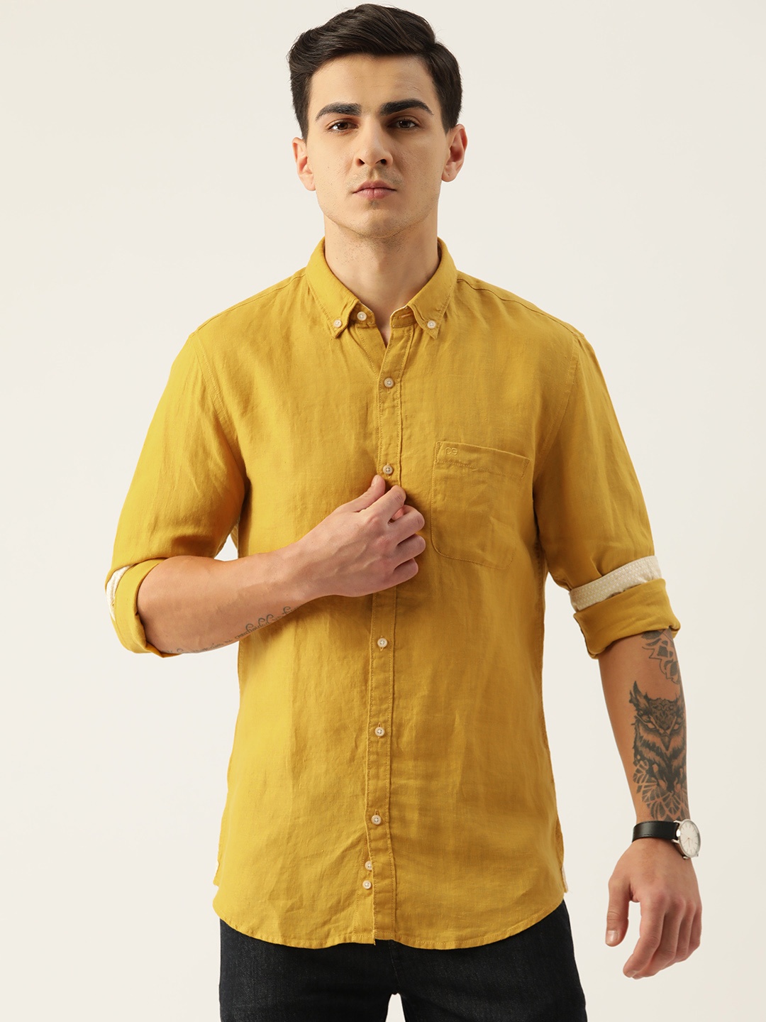 

Peter England Casuals Men Slim Fit Pure Linen Shirt, Mustard