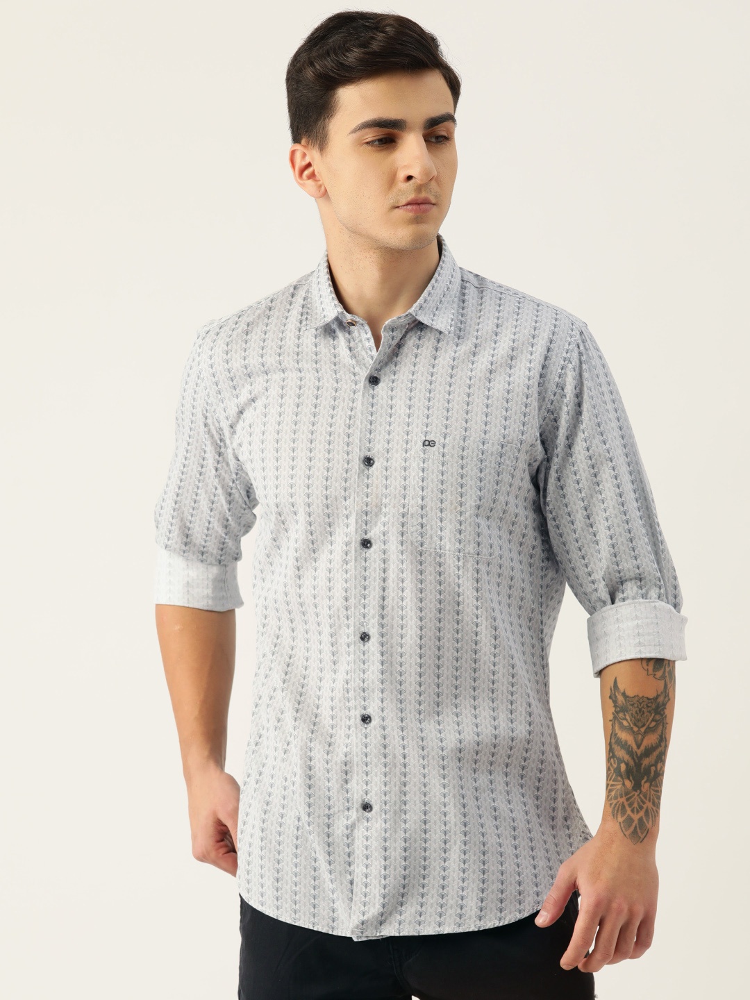 

Peter England Casuals Men Printed Slim Fit Pure Cotton Shirt, Grey