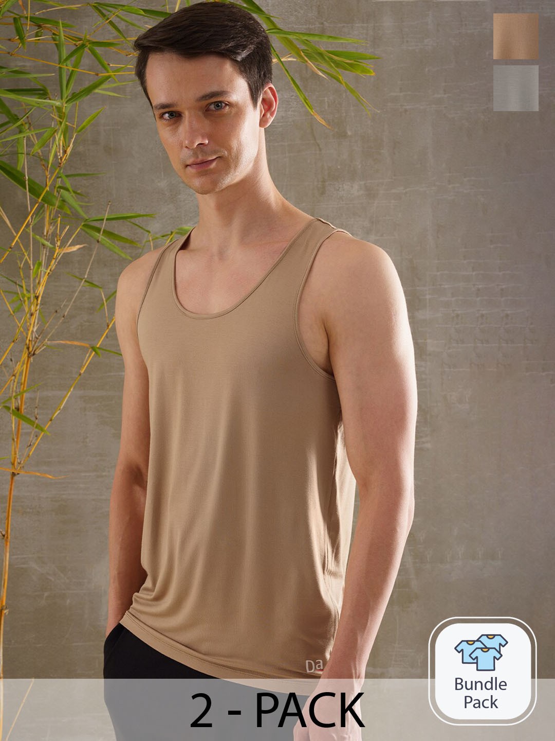 

DAMENSCH Pack Of 2 Round Neck Anti-Bacterial & Anti-odour Innerwear Vests, Brown