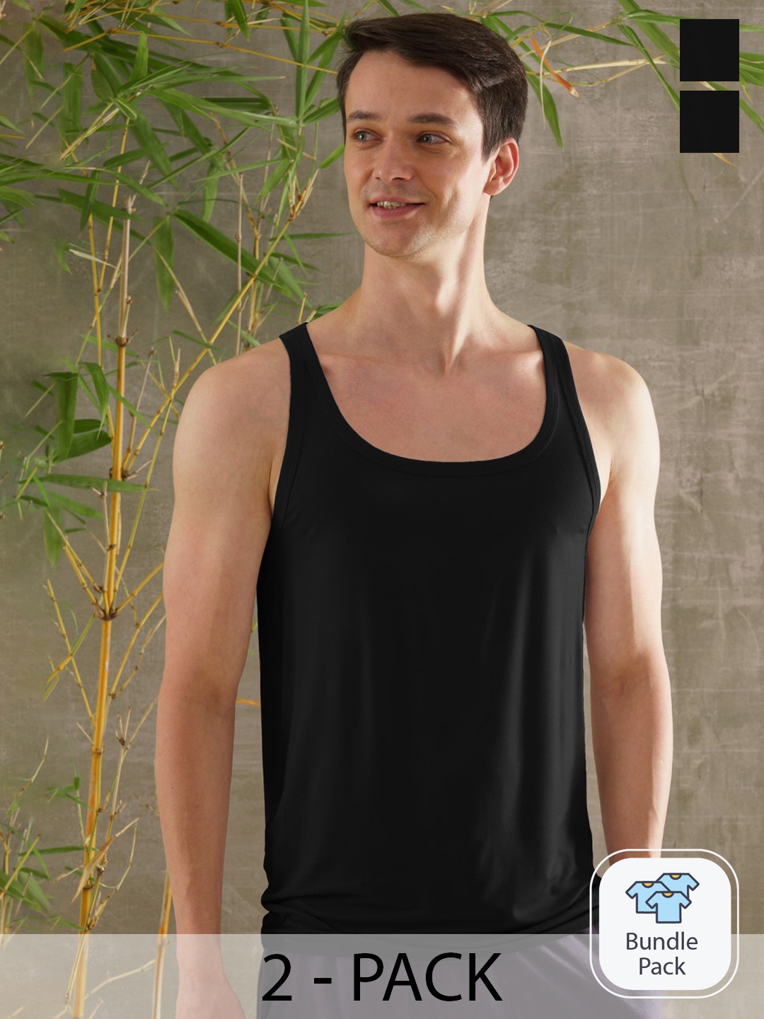 

DAMENSCH Pack Of 2 Sleeveless Innerwear Vest, Black