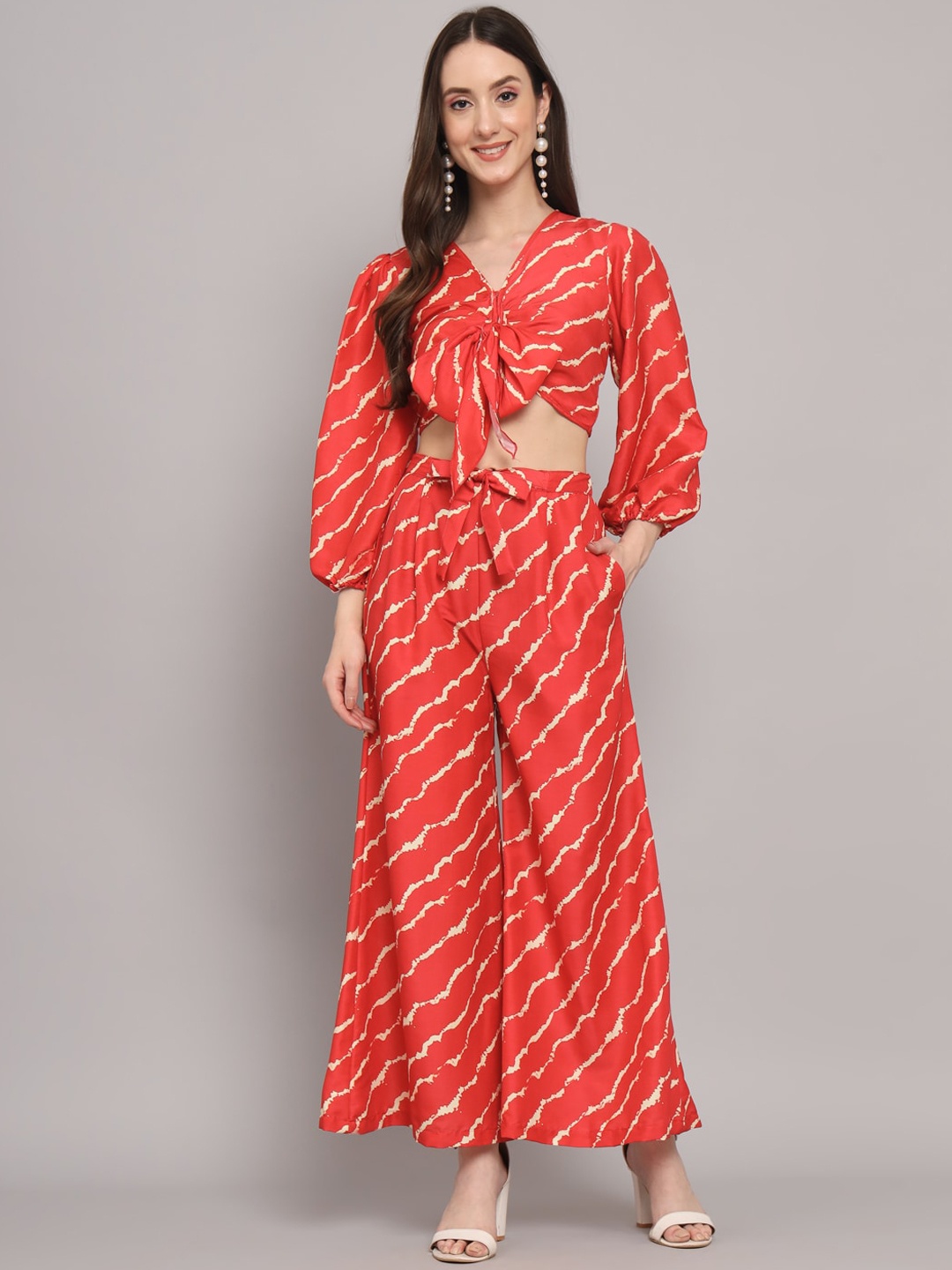 

KALINI Lehriya Printed Top & Palazzos, Red