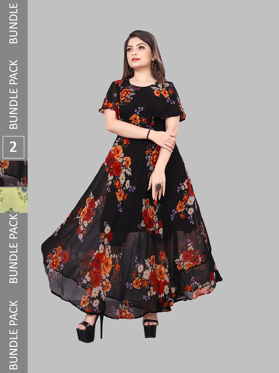 

N N ENTERPRISE Pack Of 2 Floral Printed Fit & Flare Maxi Dresses, Yellow