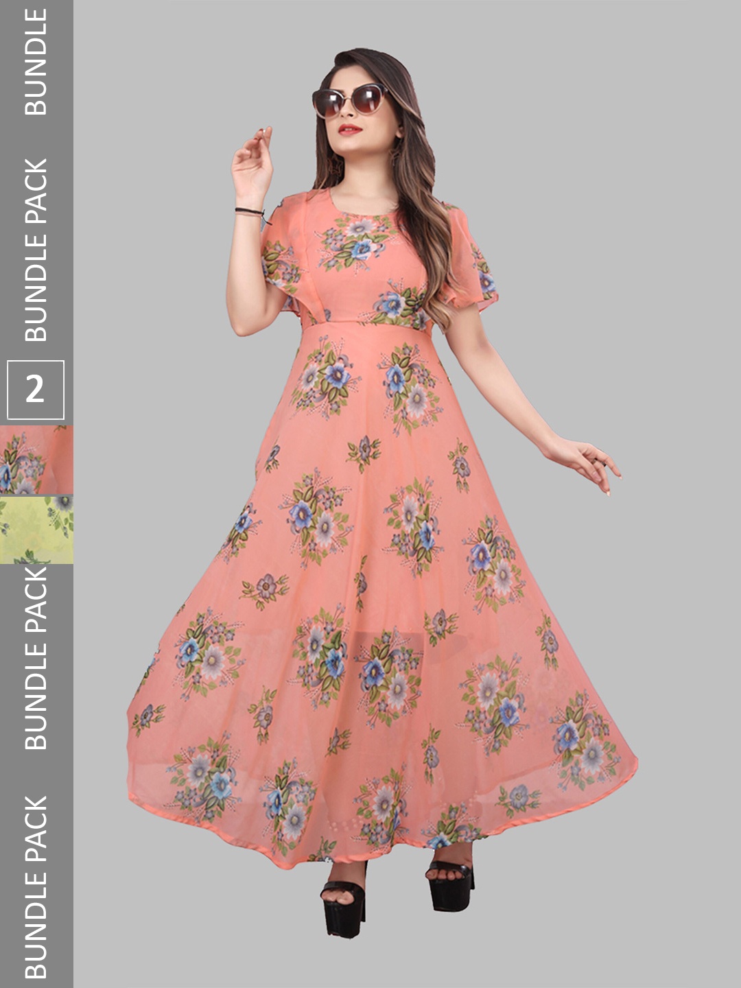 

N N ENTERPRISE Pack Of 2 Floral Printed Fit & Flare Maxi Dresses, Yellow