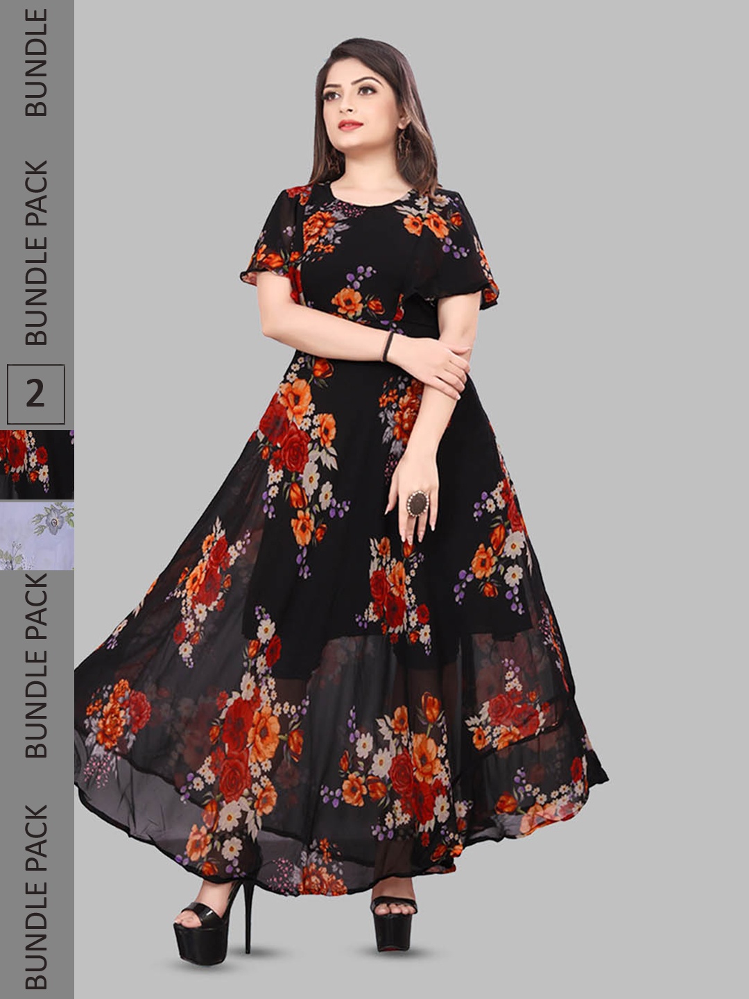 

N N ENTERPRISE Pack Of 2 Floral Printed Fit & Flare Maxi Dresses, Purple
