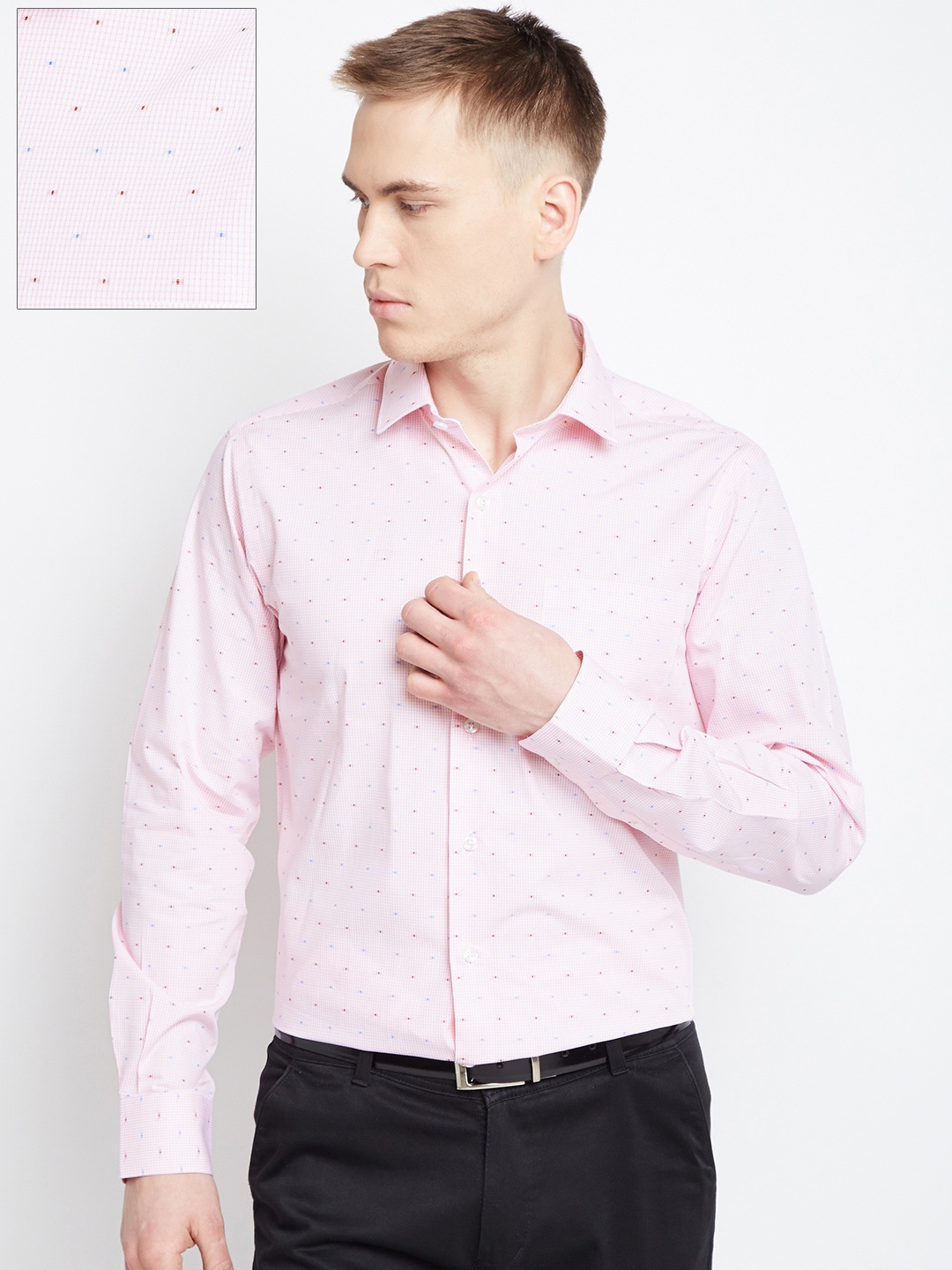 

Wills Lifestyle Men Pink Slim Fit Checked Formal Shirt