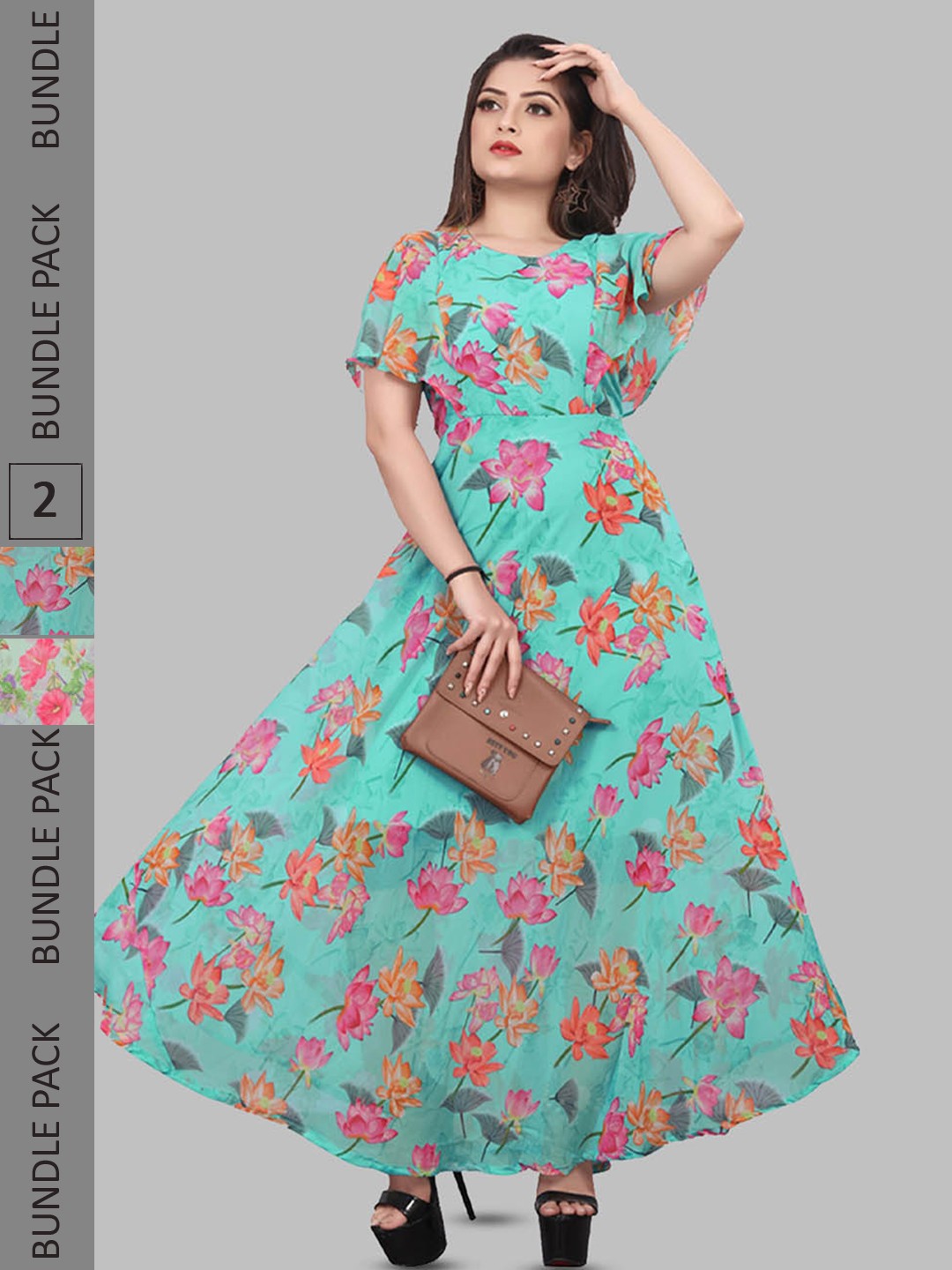 

N N ENTERPRISE Pack Of 2 Floral Printed Fit & Flare Maxi Dresses, Green