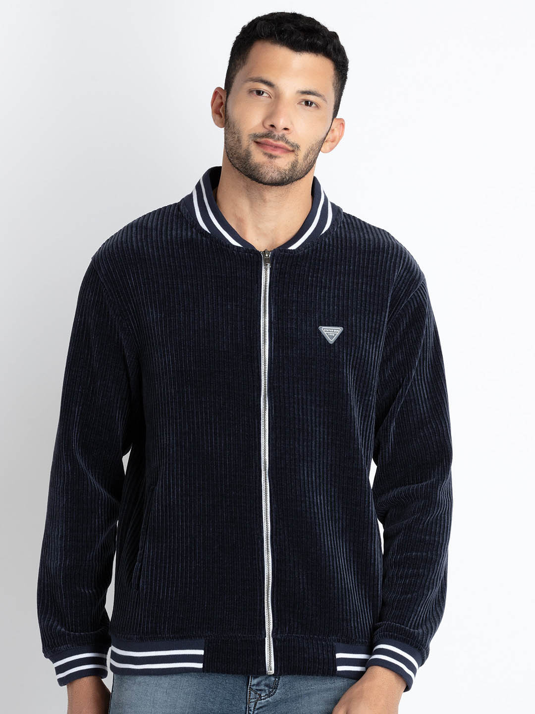 

Status Quo Self Design Lightweight Front-Open Sweatshirt, Navy blue