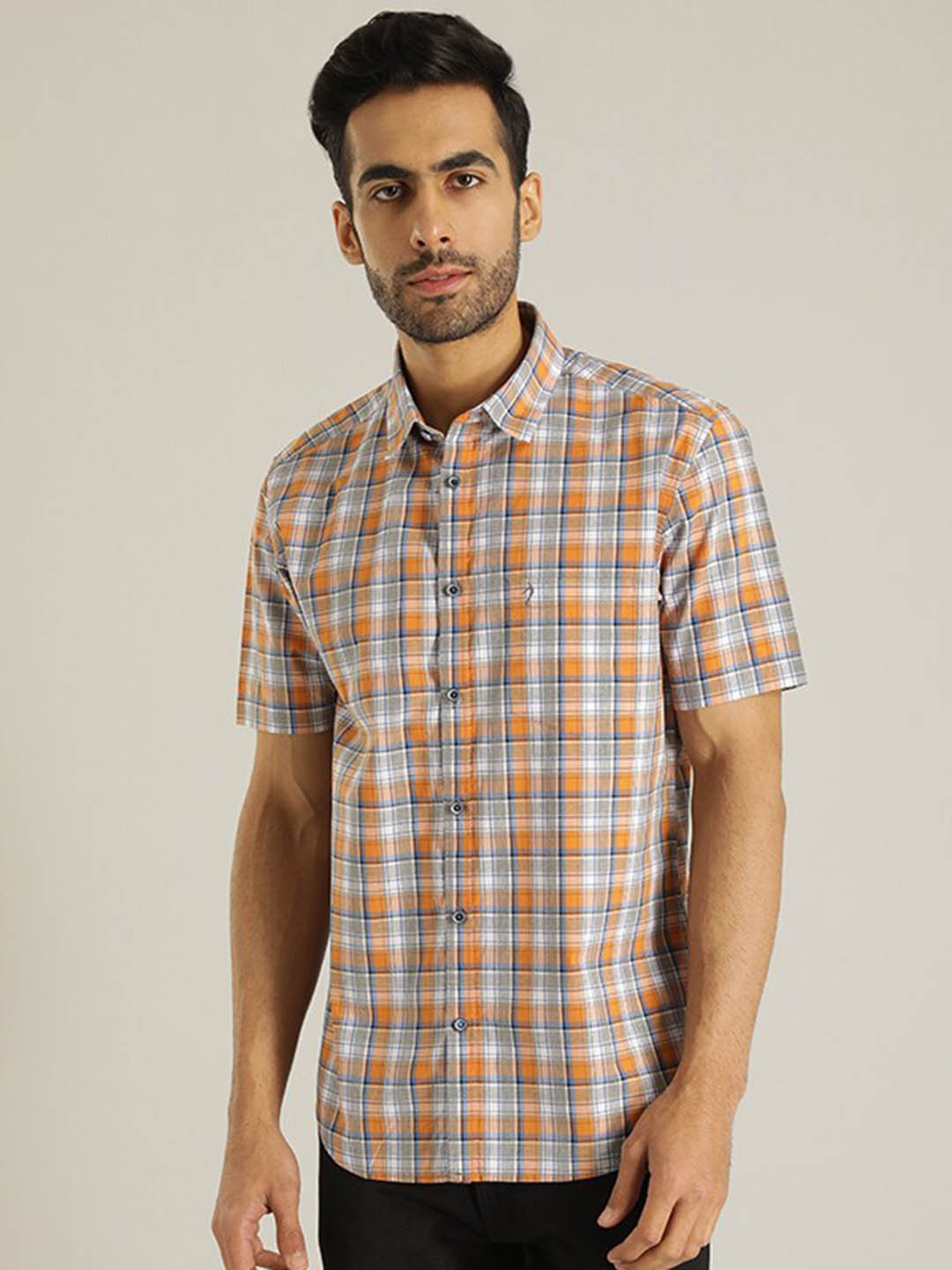 

Indian Terrain Classic Tartan Checks Slim Fit Opaque Pure Cotton Casual Shirt, Orange