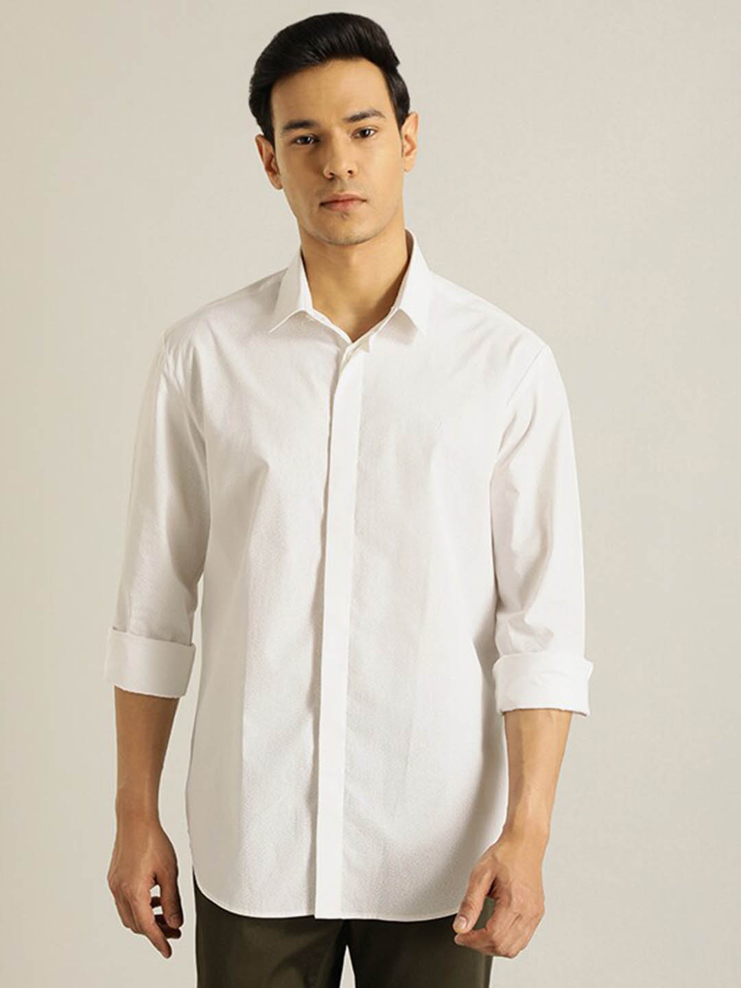 

Indian Terrain Classic Slim Fit Opaque Pure Cotton Casual Shirt, White