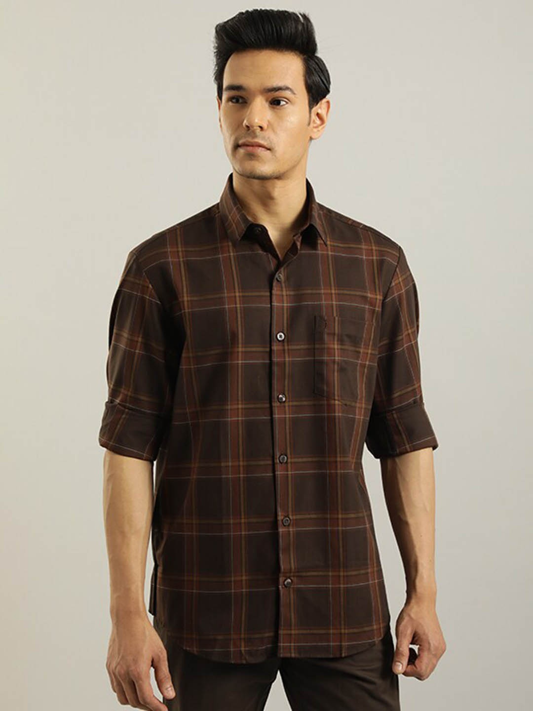 

Indian Terrain Classic Slim Fit Tartan Checks Casual Shirt, Brown