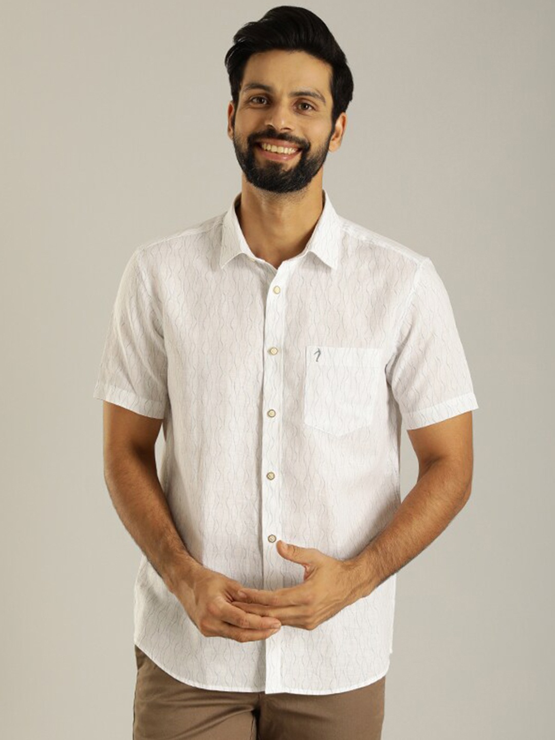 

Indian Terrain Classic Slim Fit Abstract Printed Cotton Casual Shirt, White