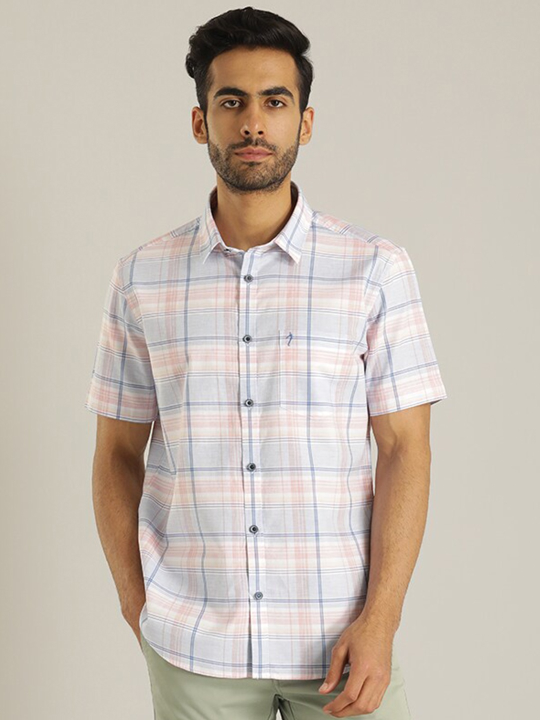 

Indian Terrain Classic Slim Fit Tartan Checked Spread Collar Pure Cotton Casual Shirt, Blue