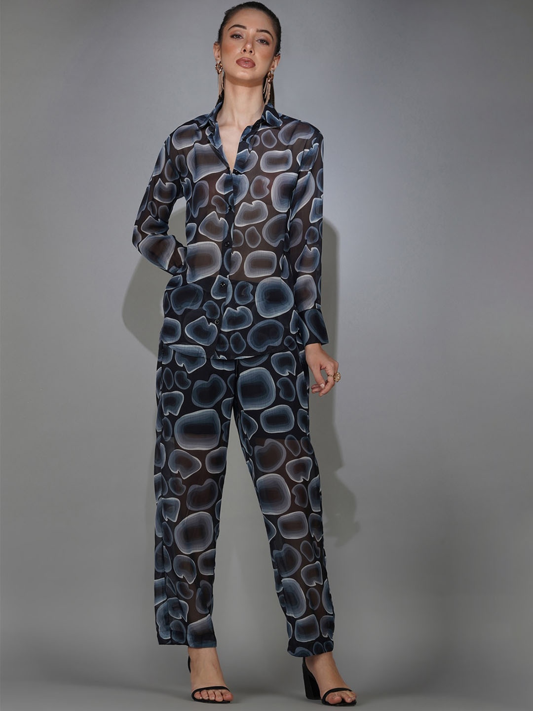 

DELAN Abstract Printed Shirt & Trousers Co-Ords, Grey