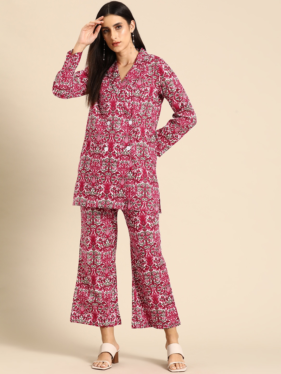 

all about you Floral Printed Pure Cotton Co-Ords, Maroon