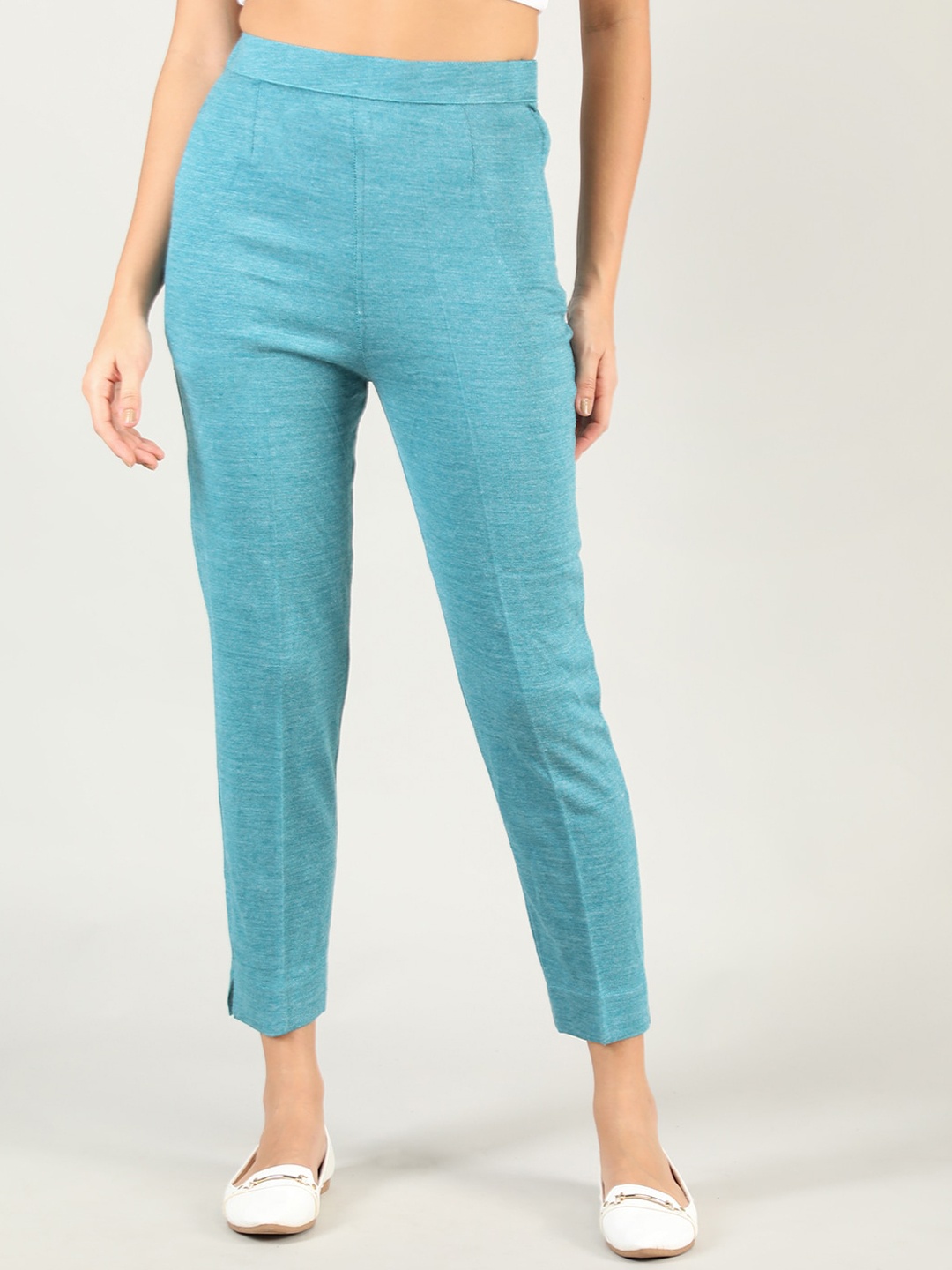 

Dlanxa Women Cropped Wool Cigarette Trousers, Teal