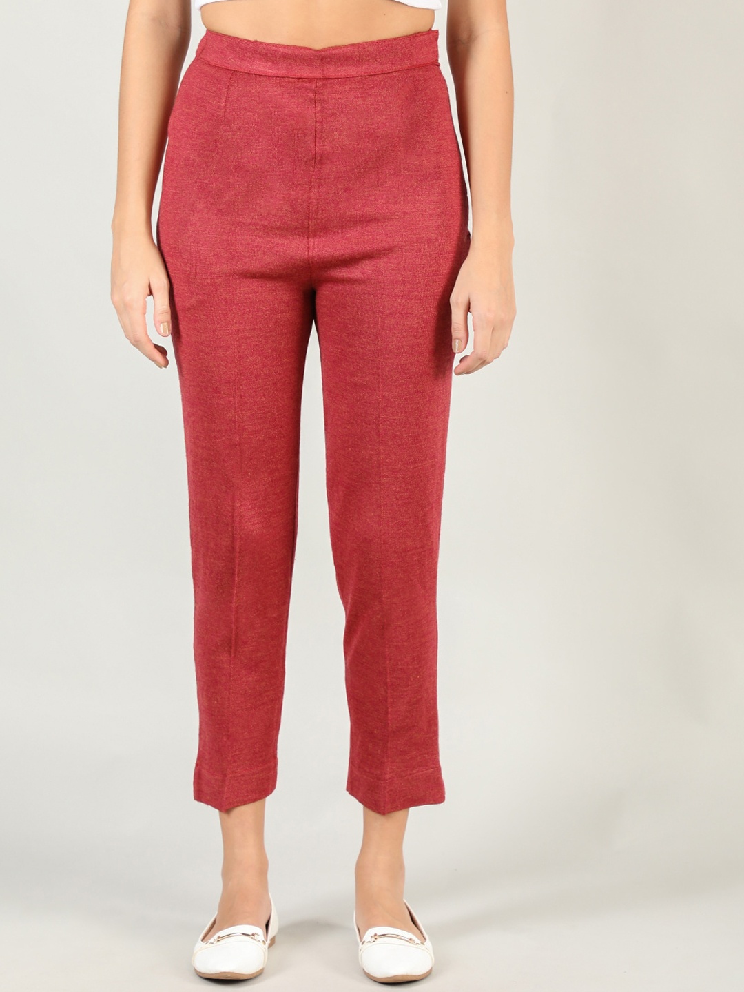 

Dlanxa Women Cropped Wool Cigarette Trousers, Red