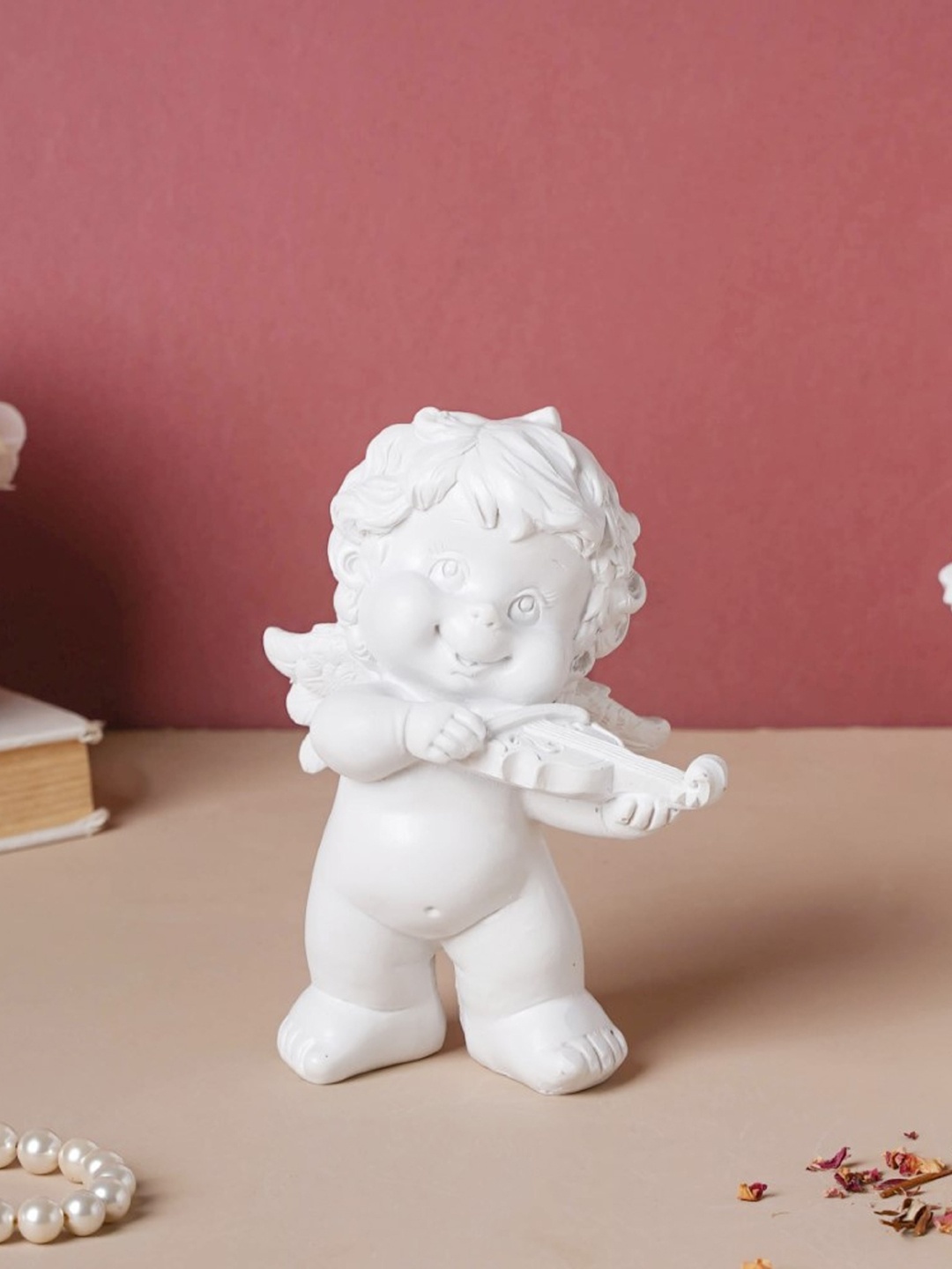 

Nestasia White Baby Angel With Violin Resin Showpiece