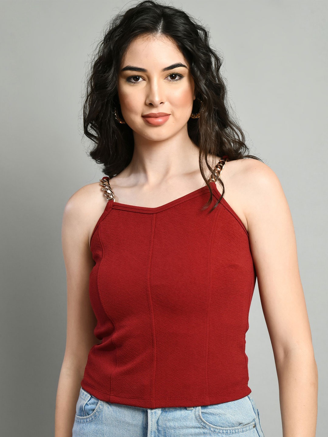 

Moshe Sleeveless Fitted Top, Maroon