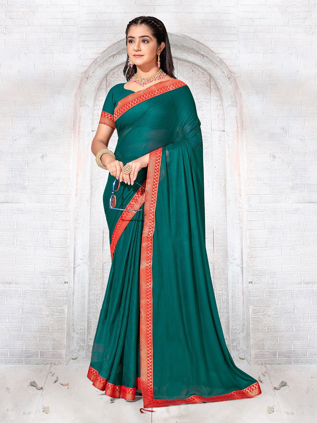 

Anouk Rustic Green Zari Pure Chiffon Saree