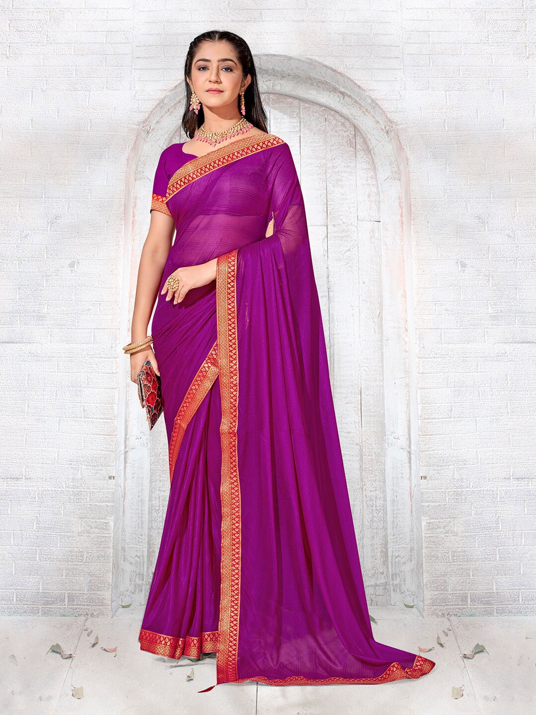 

Anouk Rustic Woven Design Border Zari Saree, Purple